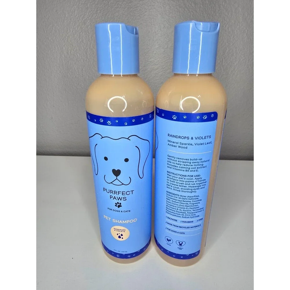 2x Bath & Body Works NEW Purrfect Paws SHAMPOO 8 oz RAINDROPS & VIOLETS